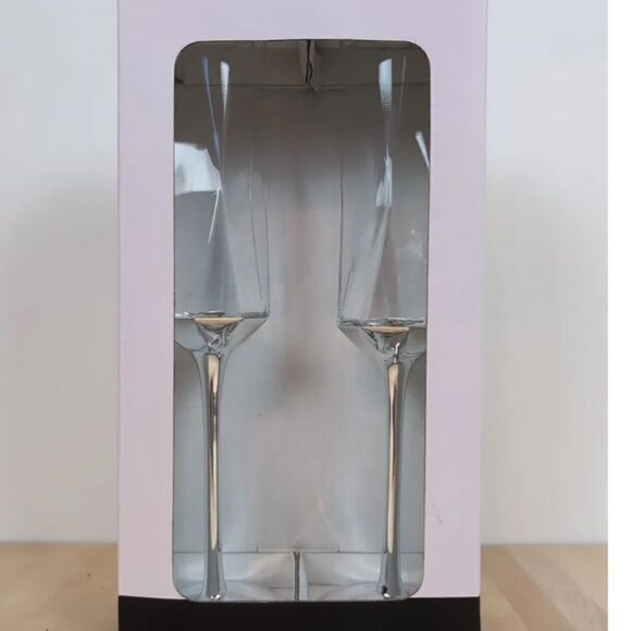 🔥Rachel Zoe Long Champagne Flute Glass Silver Set of Two! - Picture 7 of 8